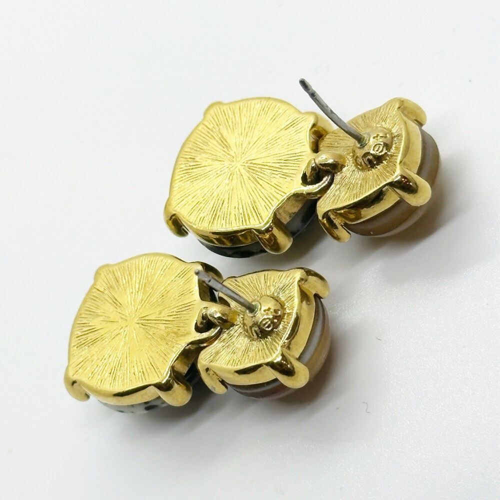 Vintage MONET Earrings Faux Stone Cabochon Gold Tone Dangle Statement Pierced - Picture 5 of 9
